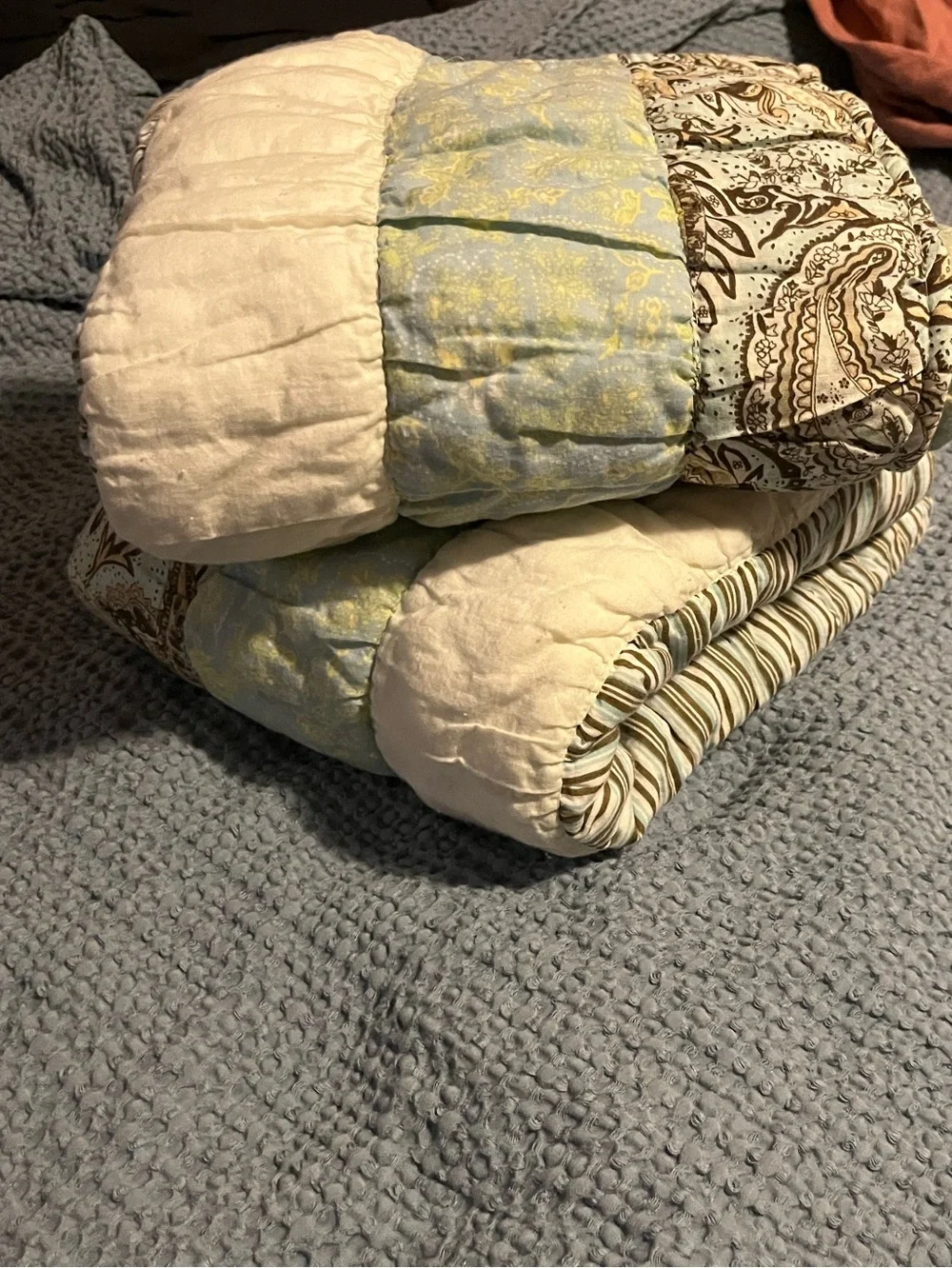 Greenland Home~ Pillow Shams~Blue Paisley Stripe Patchwork Quilt ~ 💯 Cotton